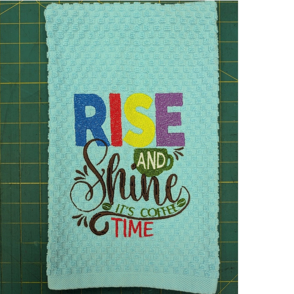 Rise and Shine It's Coffee Time, Kitchen Bath Bar Tea Hand Towel, Great Gift!